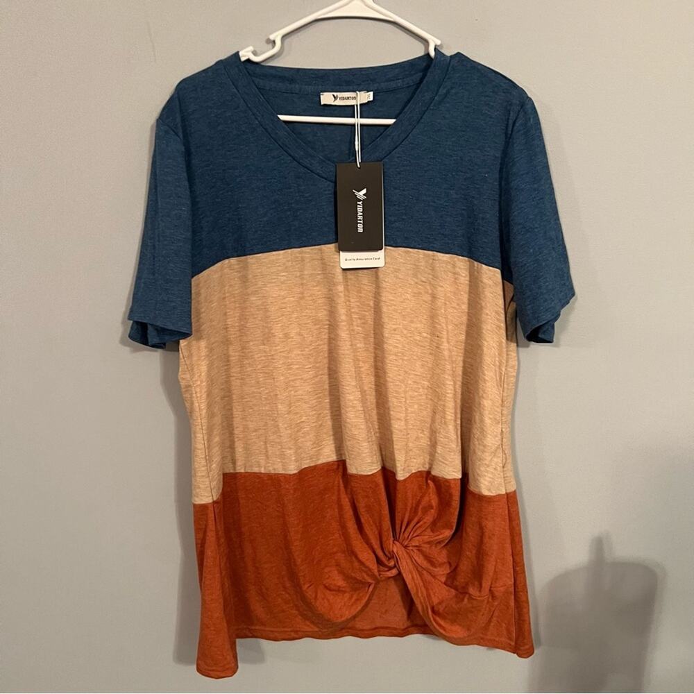 NWT Yidarton Color Block Front Knot Top Plus Size 2X